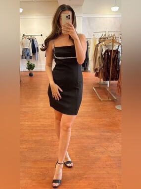 Lena Black Mini Dress with Sparkle Trim